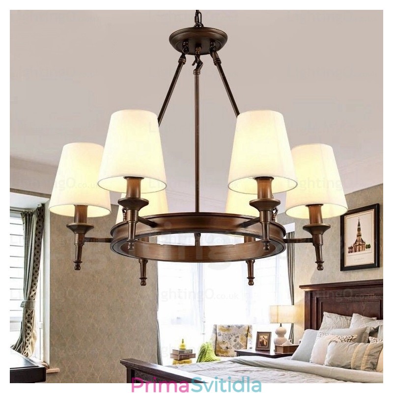 6 Světlé rustikální závěsné svítidlo Nordic Country s látkovým stínidlem