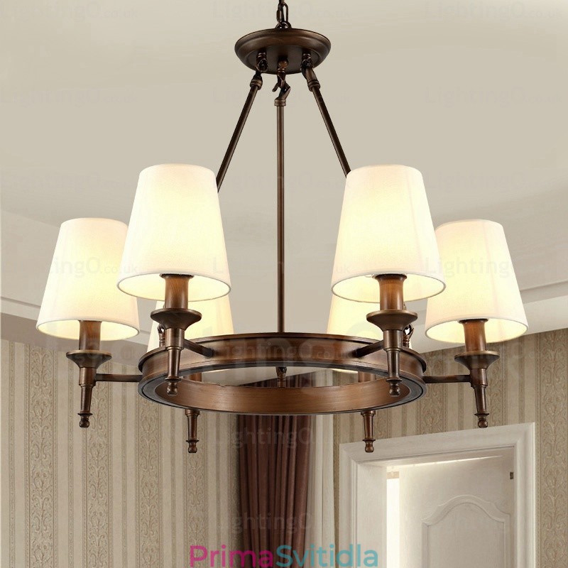 6 Světlé rustikální závěsné svítidlo Nordic Country s látkovým stínidlem