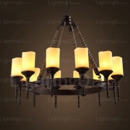 12 Light Country Rustikální Vintage Retro závěsné svítidlo se skleněným stínidlem