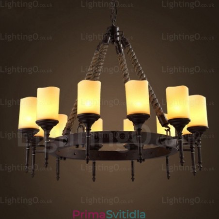 12 Light Country Rustikální Vintage Retro závěsné svítidlo se skleněným stínidlem