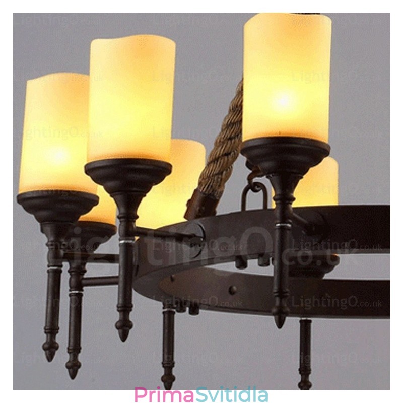 12 Light Country Rustikální Vintage Retro závěsné svítidlo se skleněným stínidlem