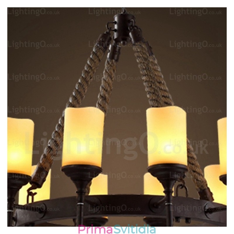 12 Light Country Rustikální Vintage Retro závěsné svítidlo se skleněným stínidlem