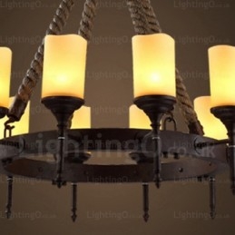 12 Light Country Rustikální Vintage Retro závěsné svítidlo se skleněným stínidlem