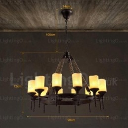 12 Light Country Rustikální Vintage Retro závěsné svítidlo se skleněným stínidlem