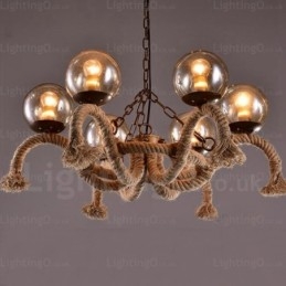 6 Light Vintage retro závěsné svítidlo se skleněným stínidlem