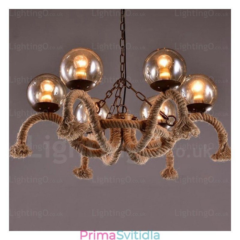 6 Light Vintage retro závěsné svítidlo se skleněným stínidlem