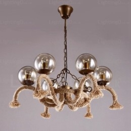 6 Light Vintage retro závěsné svítidlo se skleněným stínidlem