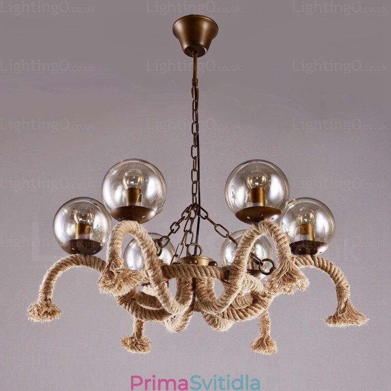 6 Light Vintage retro závěsné svítidlo se skleněným stínidlem