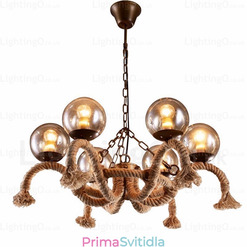 6 Light Vintage retro závěsné svítidlo se skleněným stínidlem