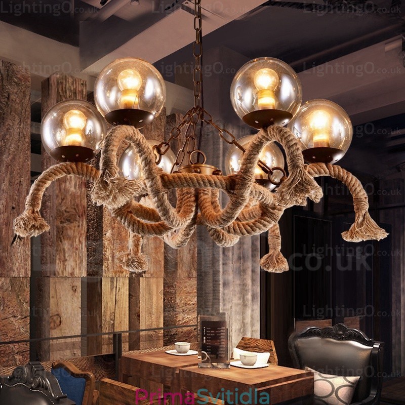 6 Light Vintage retro závěsné svítidlo se skleněným stínidlem