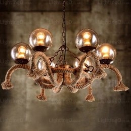 6 Light Vintage retro závěsné svítidlo se skleněným stínidlem
