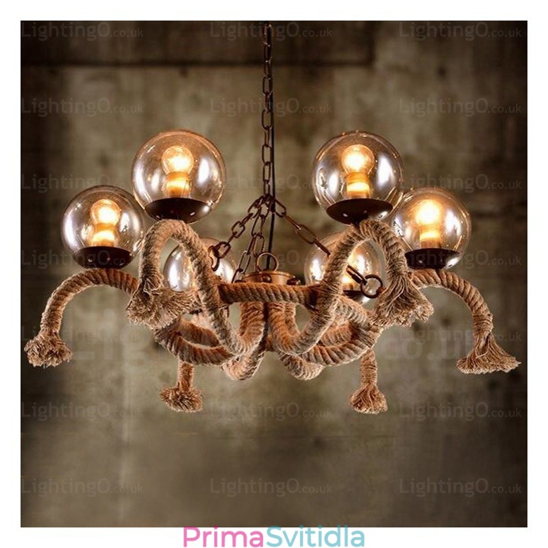 6 Light Vintage retro závěsné svítidlo se skleněným stínidlem