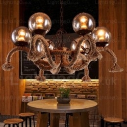 6 Light Vintage retro závěsné svítidlo se skleněným stínidlem