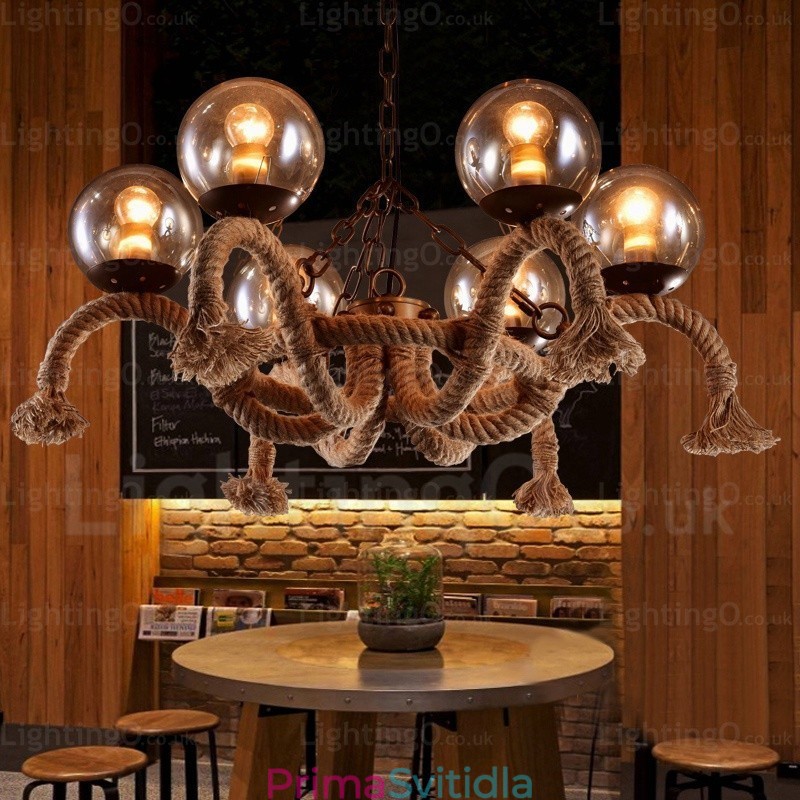 6 Light Vintage retro závěsné svítidlo se skleněným stínidlem