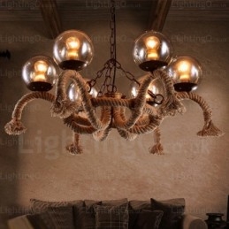 6 Light Vintage retro závěsné svítidlo se skleněným stínidlem