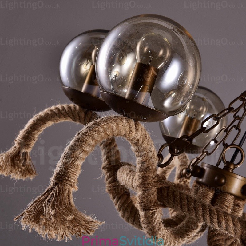 6 Light Vintage retro závěsné svítidlo se skleněným stínidlem