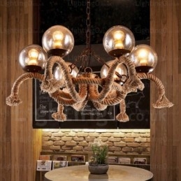 6 Light Vintage retro závěsné svítidlo se skleněným stínidlem