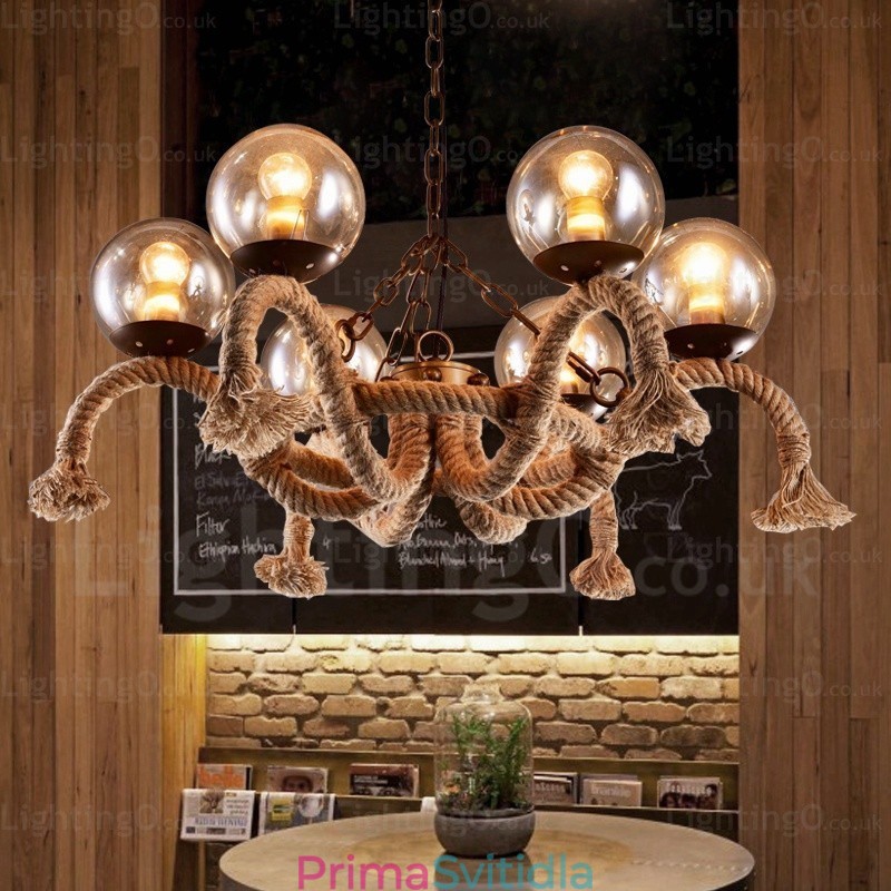 6 Light Vintage retro závěsné svítidlo se skleněným stínidlem