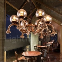 6 Light Vintage retro závěsné svítidlo se skleněným stínidlem