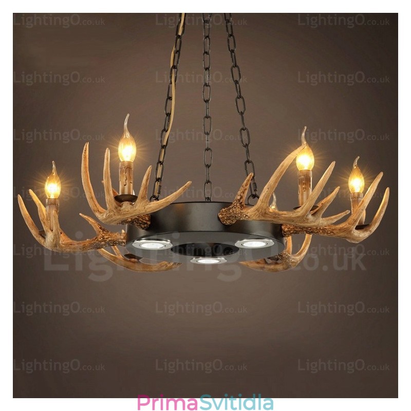 9 Light Vintage Retro Rustikální Závěsné svítidlo na parohový lustr
