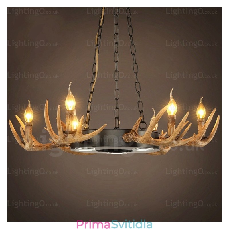 9 Light Vintage Retro Rustikální Závěsné svítidlo na parohový lustr