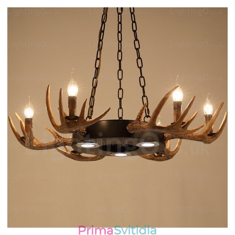 9 Light Vintage Retro Rustikální Závěsné svítidlo na parohový lustr