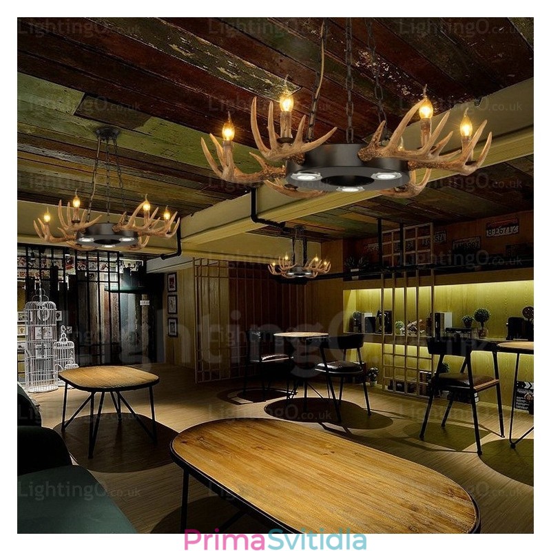 9 Light Vintage Retro Rustikální Závěsné svítidlo na parohový lustr
