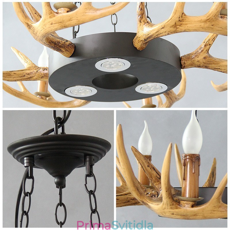 9 Light Vintage Retro Rustikální Závěsné svítidlo na parohový lustr