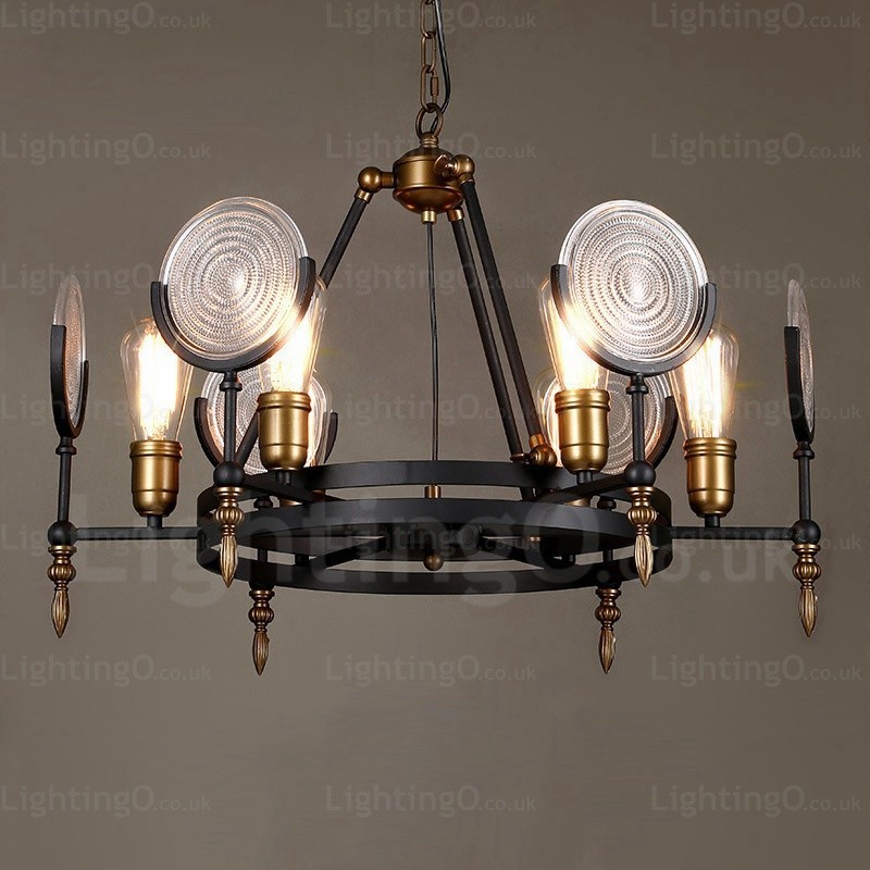 6 Light Vintage retro závěsné svítidlo se skleněným stínidlem