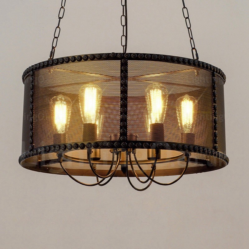 6 Light Vintage retro závěsné svítidlo se stínidlem z nerezové oceli
