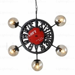5 Light Vintage retro závěsné svítidlo se skleněným stínidlem