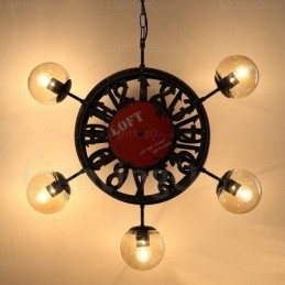 5 Light Vintage retro závěsné svítidlo se skleněným stínidlem