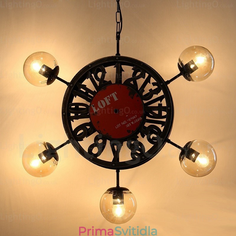 5 Light Vintage retro závěsné svítidlo se skleněným stínidlem