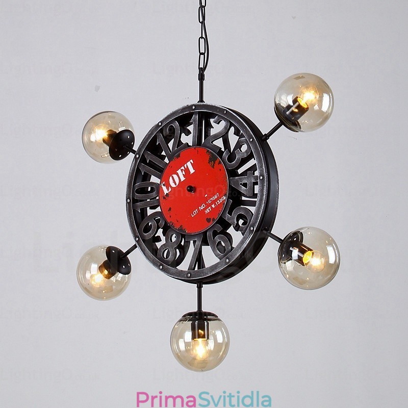5 Light Vintage retro závěsné svítidlo se skleněným stínidlem