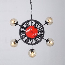 5 Light Vintage retro závěsné svítidlo se skleněným stínidlem
