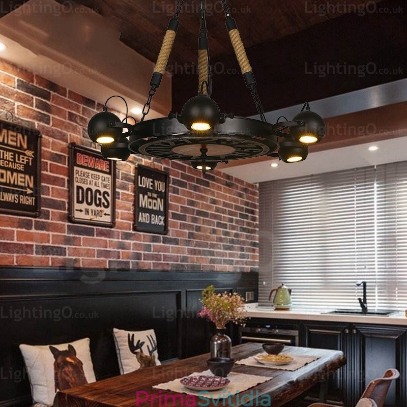 6 Light Vintage retro závěsné svítidlo se stínidlem z nerezové oceli