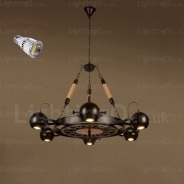6 Light Vintage retro závěsné svítidlo se stínidlem z nerezové oceli