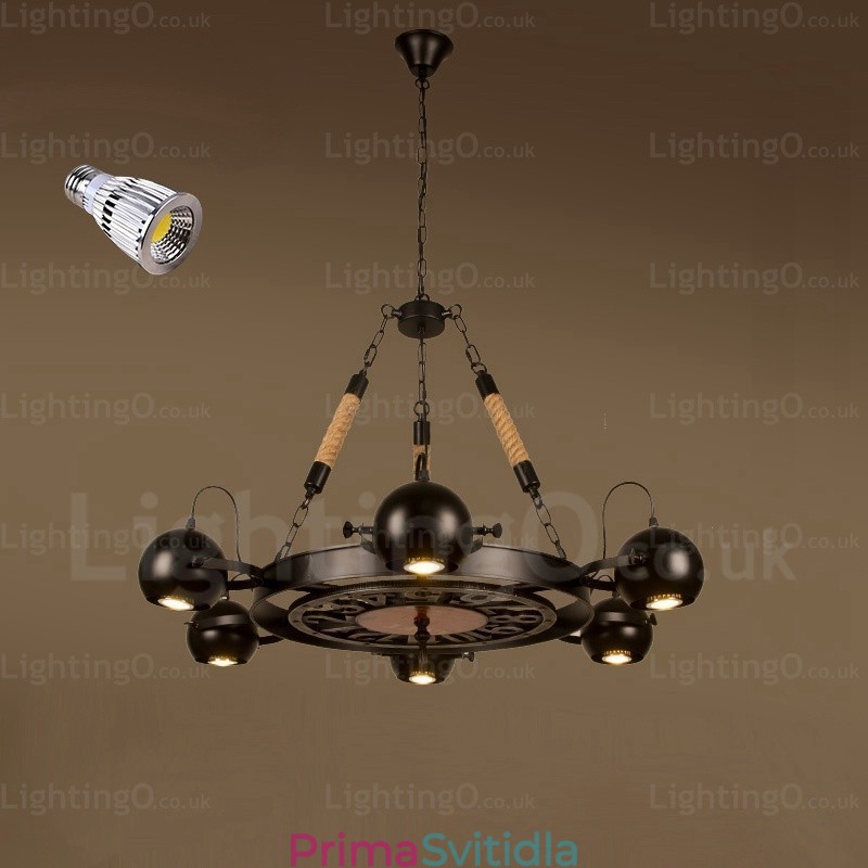 6 Light Vintage retro závěsné svítidlo se stínidlem z nerezové oceli