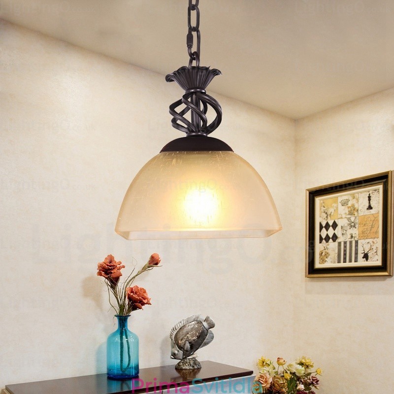 1 Světlé venkovské rustikální závěsné svítidlo se skleněným stínidlem