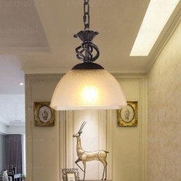 1 Světlé venkovské rustikální závěsné svítidlo se skleněným stínidlem