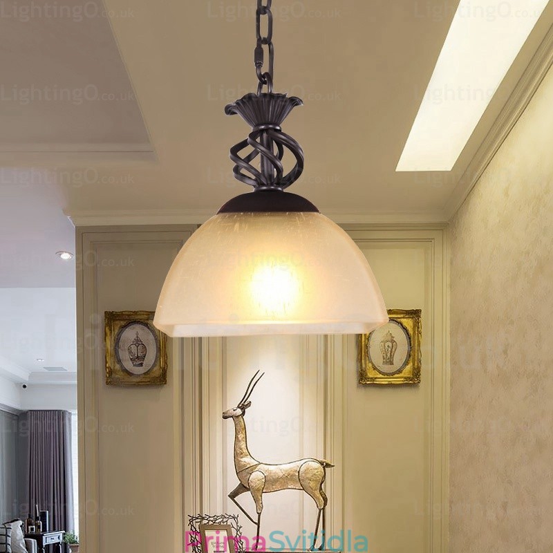 1 Světlé venkovské rustikální závěsné svítidlo se skleněným stínidlem