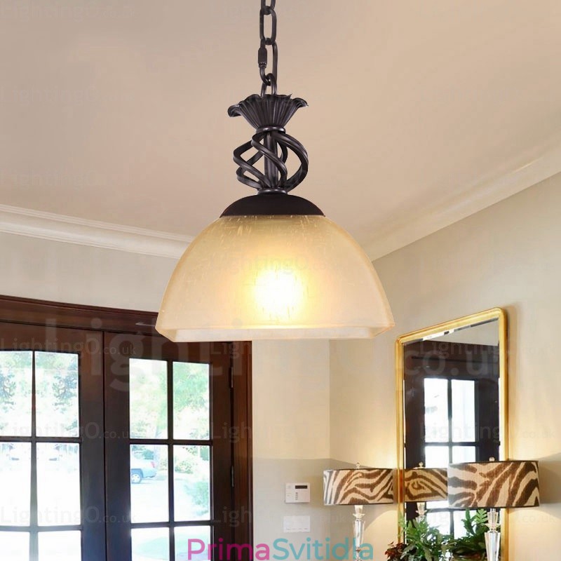 1 Světlé venkovské rustikální závěsné svítidlo se skleněným stínidlem