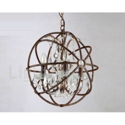 4 Světlý průměr 40CM Vintage Crystal Globe Painting Kovový lustr Rezavé barevné závěsné světlo