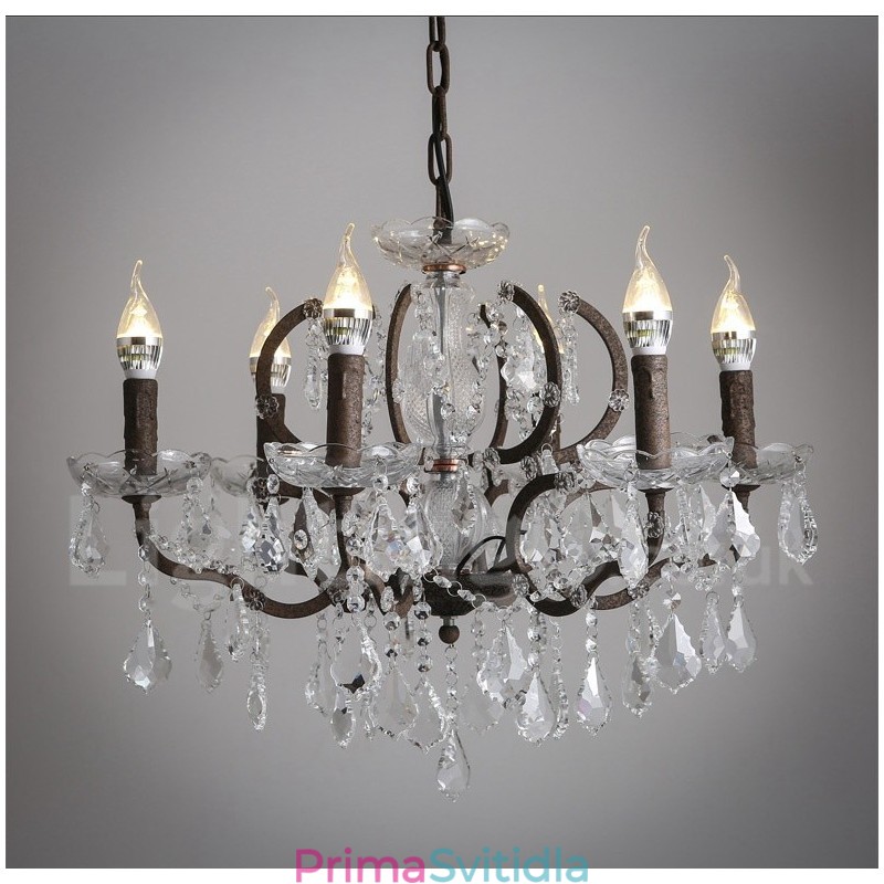 6 Světlý průměr 60CM Vintage Crystal Painting Metal Lustr Rezavé Iron Color Pendant Light