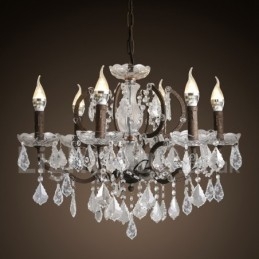 6 Světlý průměr 60CM Vintage Crystal Painting Metal Lustr Rezavé Iron Color Pendant Light