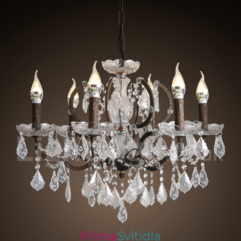 6 Světlý průměr 60CM Vintage Crystal Painting Metal Lustr Rezavé Iron Color Pendant Light