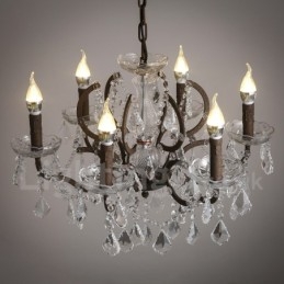 6 Světlý průměr 60CM Vintage Crystal Painting Metal Lustr Rezavé Iron Color Pendant Light