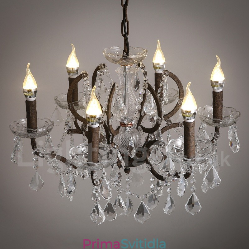 6 Světlý průměr 60CM Vintage Crystal Painting Metal Lustr Rezavé Iron Color Pendant Light