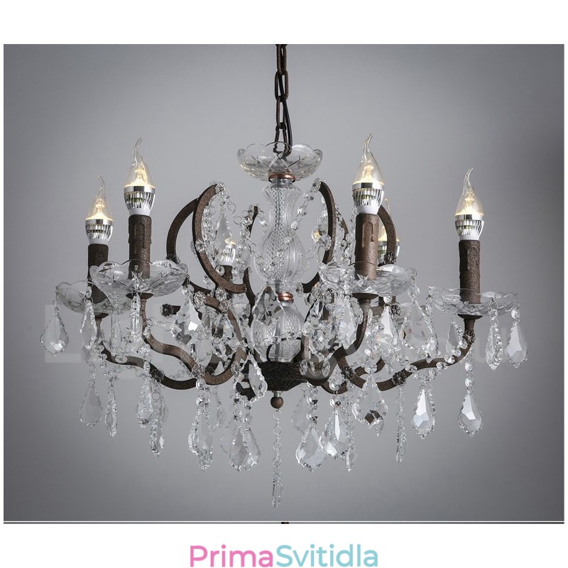 6 Světlý průměr 60CM Vintage Crystal Painting Metal Lustr Rezavé Iron Color Pendant Light
