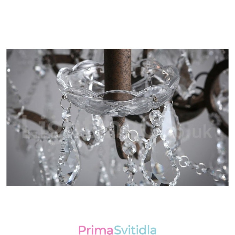 6 Světlý průměr 60CM Vintage Crystal Painting Metal Lustr Rezavé Iron Color Pendant Light
